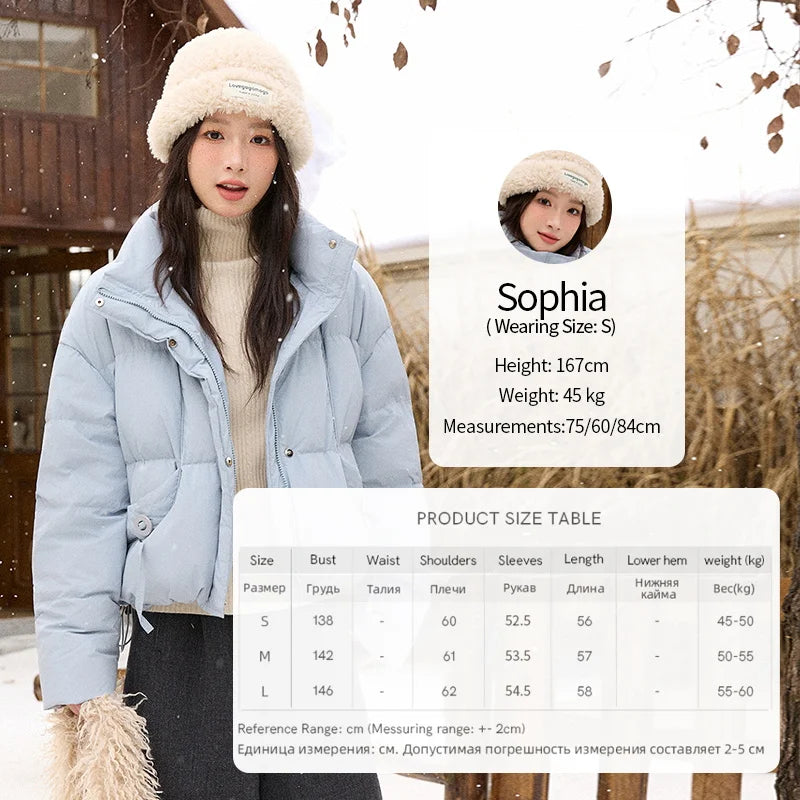 MISHOW Short Down Jacket Women 2025 Winter Fashion Blue Windproof White Duck Down Turn-down Collar Zippered Coat Warm MXE51Y0083