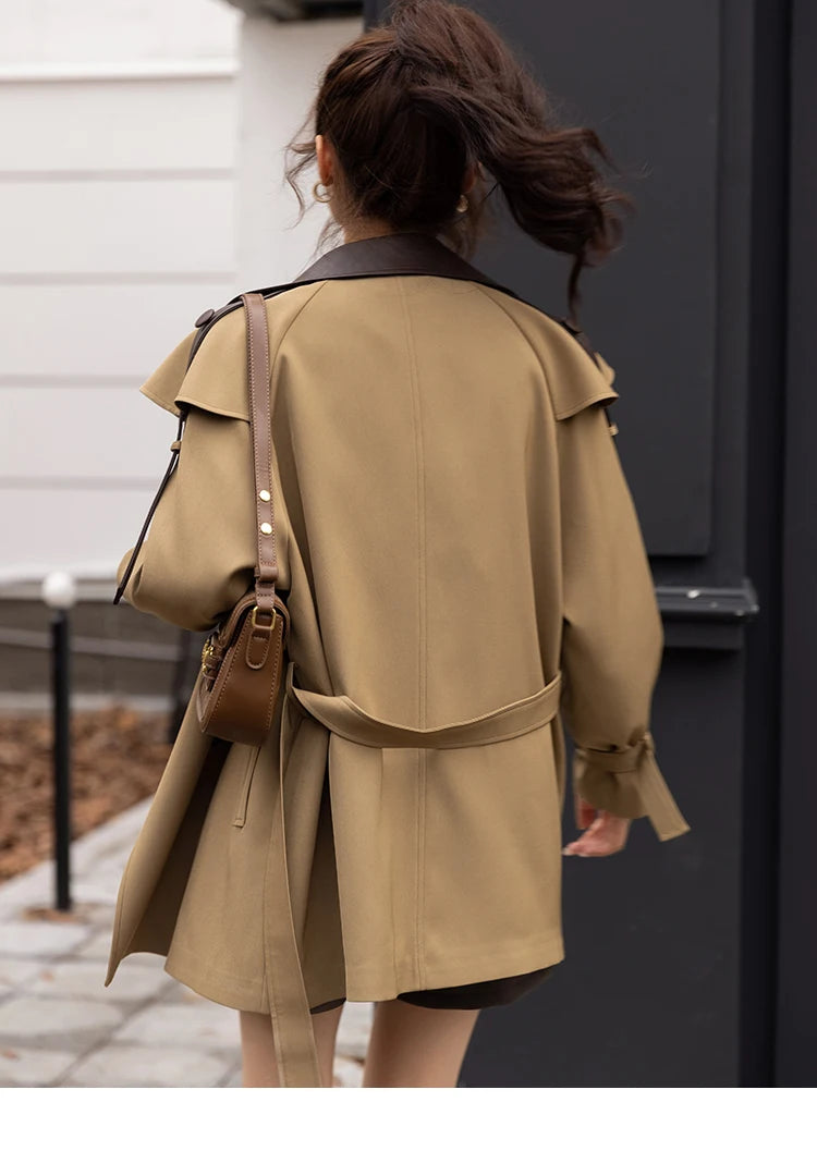 MISHOW Trench Coats for Women Autumn Korean Office Lady Polo Collar Patchwork Long Mid-length Jacket Female Outerwear MXB33W0399