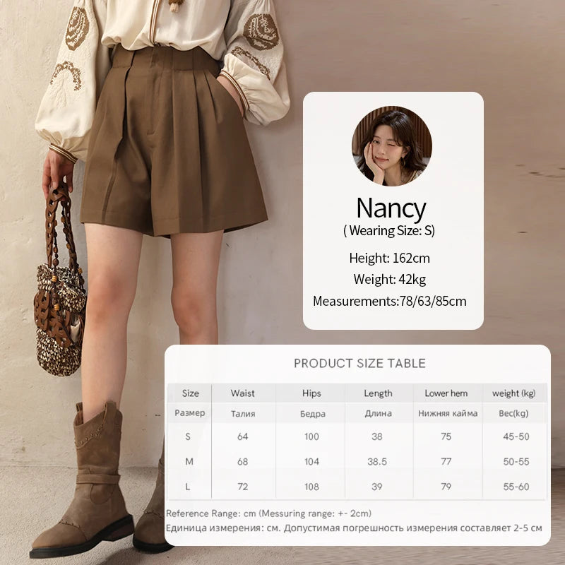 MISHOW Brown High Waist Shorts 2025 Three-dimensional I-shaped Pleated Hook Buckle Shorts Women Versatile Short Pants MXE41K1022