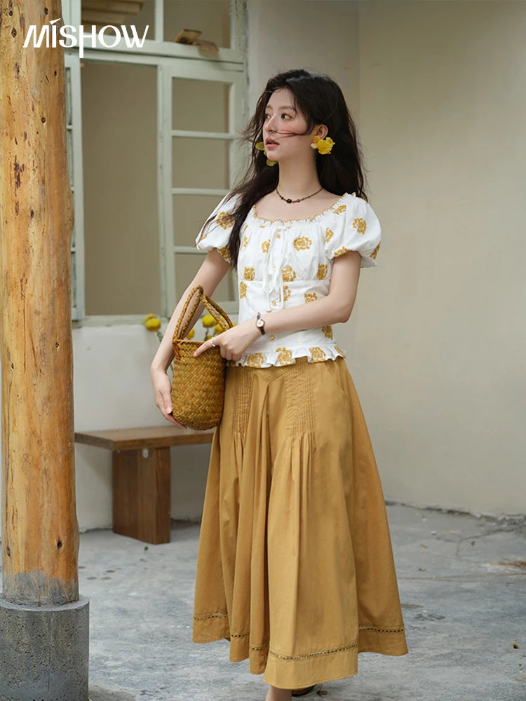 MISHOW Fashion High Waist Skirts for Woman 2025 Summer New Ladies Casual Pocket Bottom Spliced Hollow Out Lace Skirts MXE35B0724