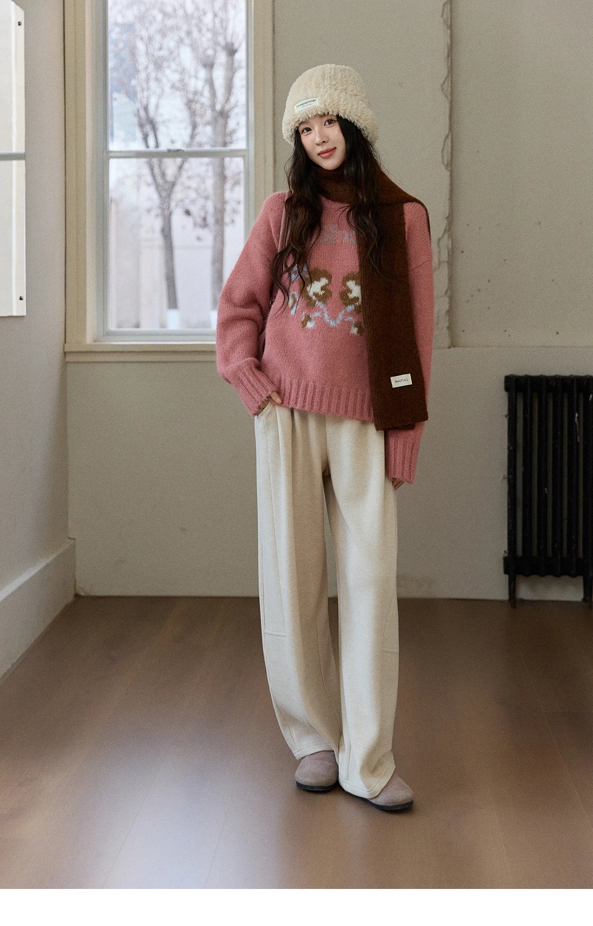 MISHOW Women's Fleece Lined Straight Knit Pants 2025 Autumn Winter Elastic Waist Casual Commute Trousers with Pockets MXE92K1131