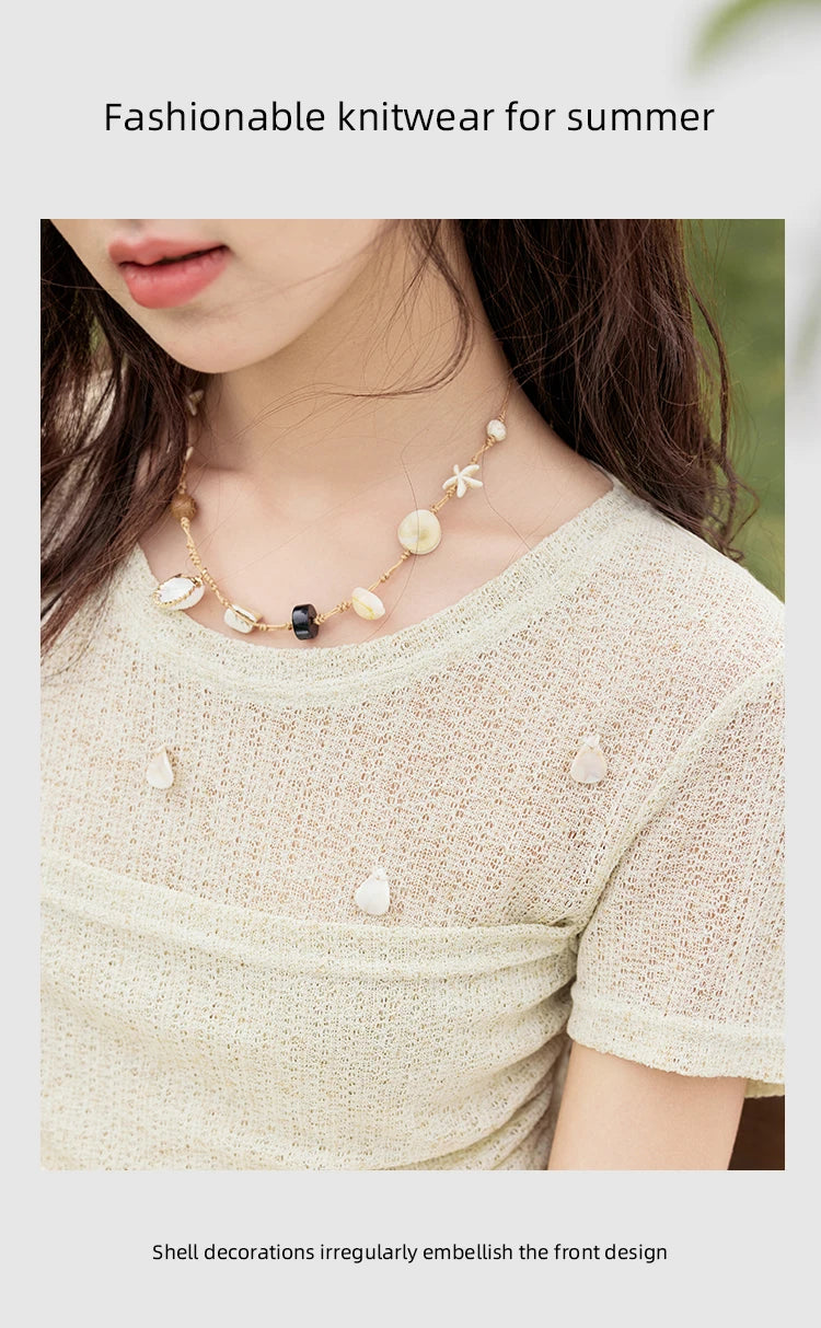 MISHOW Solid Office Lady Summer Shirts for Women 2025 New Short Sleeve Round Neck Knitted T-shirt Female Fashion Slim MXE32Z1232