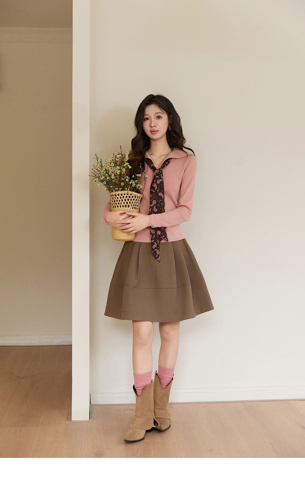 MISHOW Women's A-line Flower Bud Mini Skirt 2026 Spring High Waist Pleated Casual Short Skirt with Slanted Pockets MXF108B0767