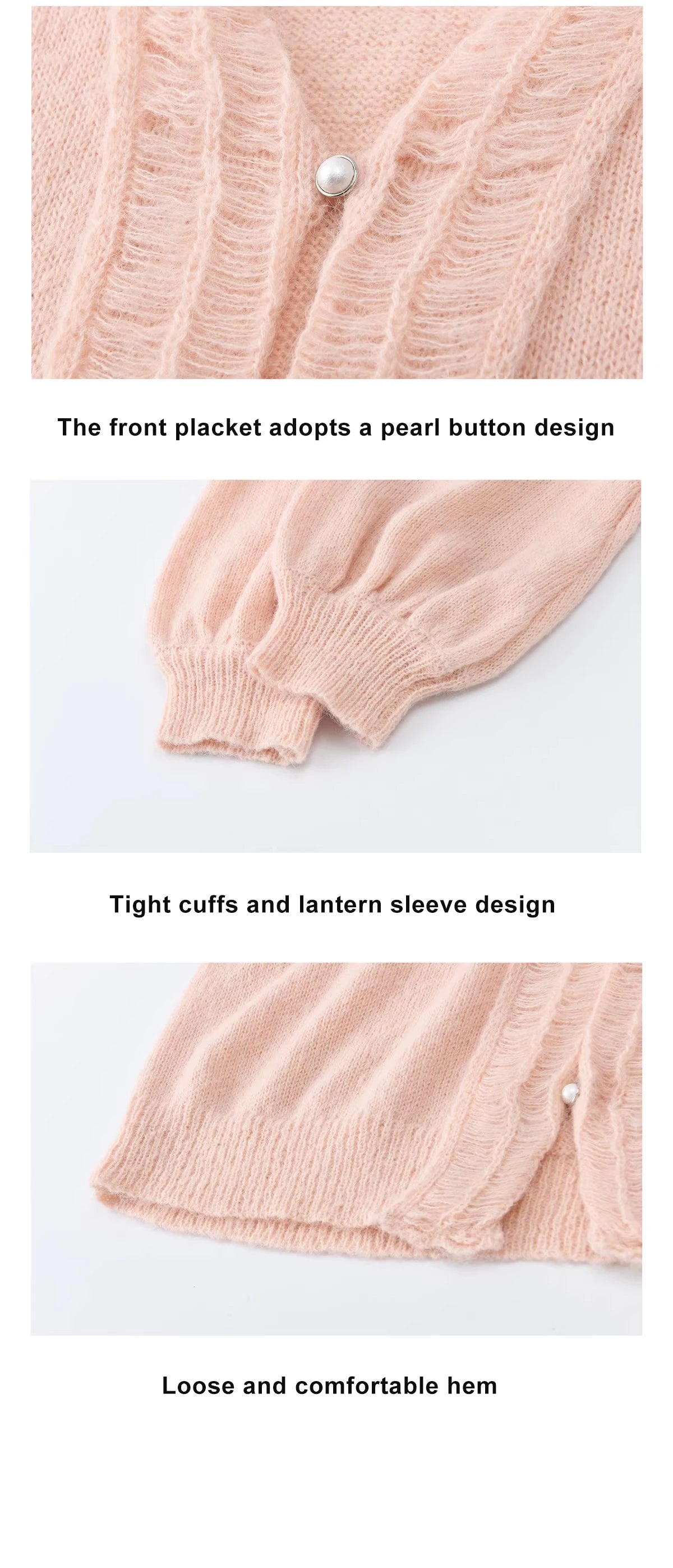 MISHOW Women's Pink Sweet Knit Cardigan 2026 Spring V-Neck Ruffled Trim Pearl Button Cardigans Loose Knitted Sweater MXF108Z1028