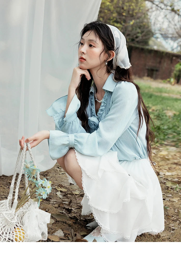 MISHOW Spring New Blouses for Women 2025 V-neck Long Flare Sleeve Solid Shirts Female Fashion Straight Tops Woman MXE14X1730