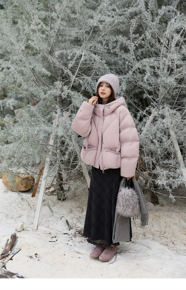 MISHOW Blue Down Coat Women 2025 Winter Fashion Elegant 90% White Duck Down Short Lightweight Puffer Jacket Warm MXE51Y0081