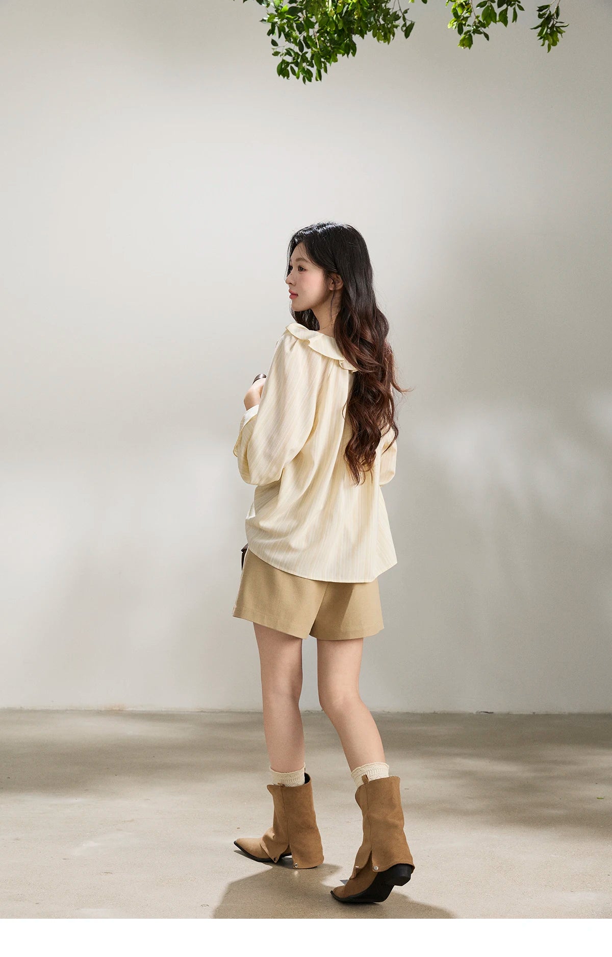 MISHOW Women's Ruffled Collar Striped Shirt 2026 Spring Flare Sleeve Elegant Casual Loose Long Sleeve Top Office Lady MXF13C2438