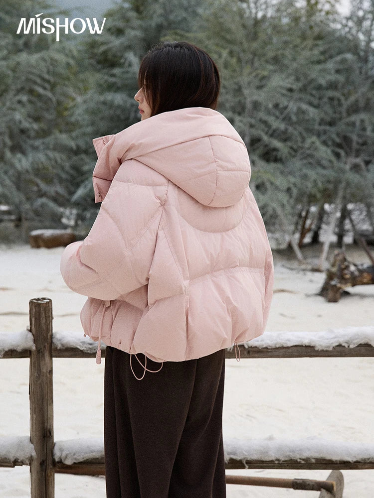 MISHOW Women's Lightweight Padded Jacket 2025 Winter 90%White Duck Down Puffer Jacket Hooded Warm Short Down Jacket MXE51Y0078