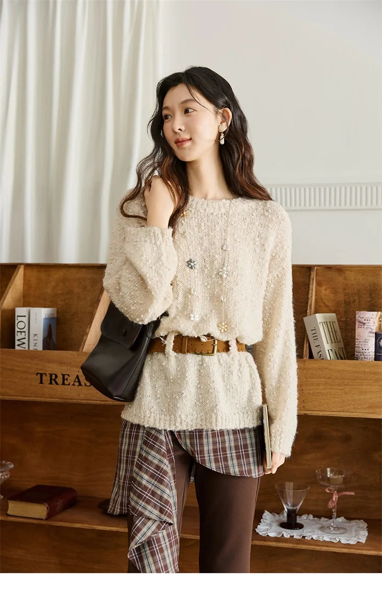 MISHOW Sweater Woman Wool 2025 Autumn New Belt Waist Design Drop Shoulder Sleeves Knit Top Commute Pullover Women MXE46Z2582