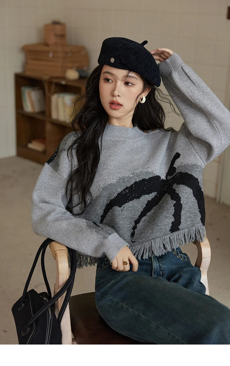 MISHOW Tassel Knitted Sweater Women Fashion Half High Neck Pullover Sweater 2024 Autumn Winter Premium Casual Top MXD43Z0680