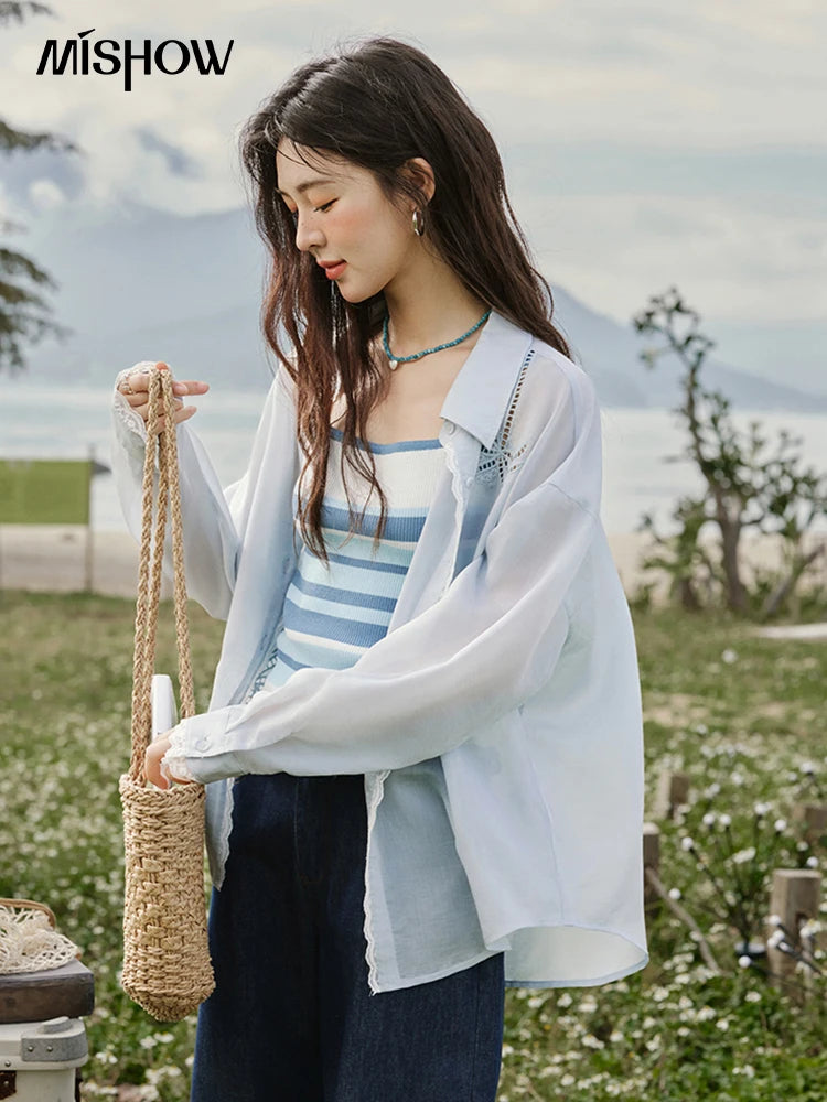 MISHOW Blue Striped Camisole Summer Women New 2025 Square Collar Loose Office Lady Tops Female Fashion Design Sense MXE31Z1221