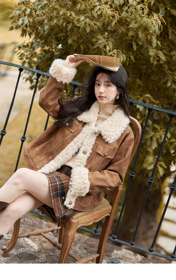 MISHOW Leather Fur Jacket Women Lamb Wool 2024 Winter Women Coat Fashion Soft Cotton Clip Thickened Spliced Jacket MXD56W0538