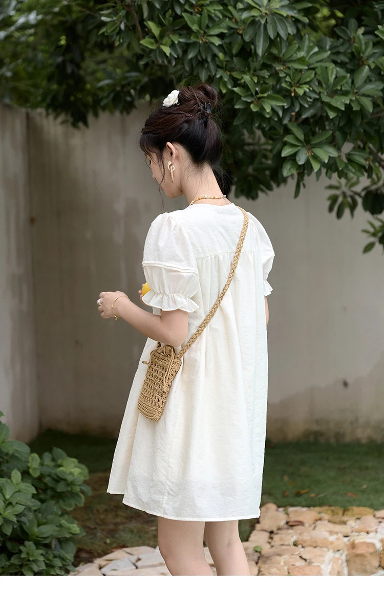 MISHOW Vacation Retro Sweet Dress for Women 2025 Summer Jacquard Embroidered Bubble Sleeve Dresses with Bohemian Belt MXD30L1864