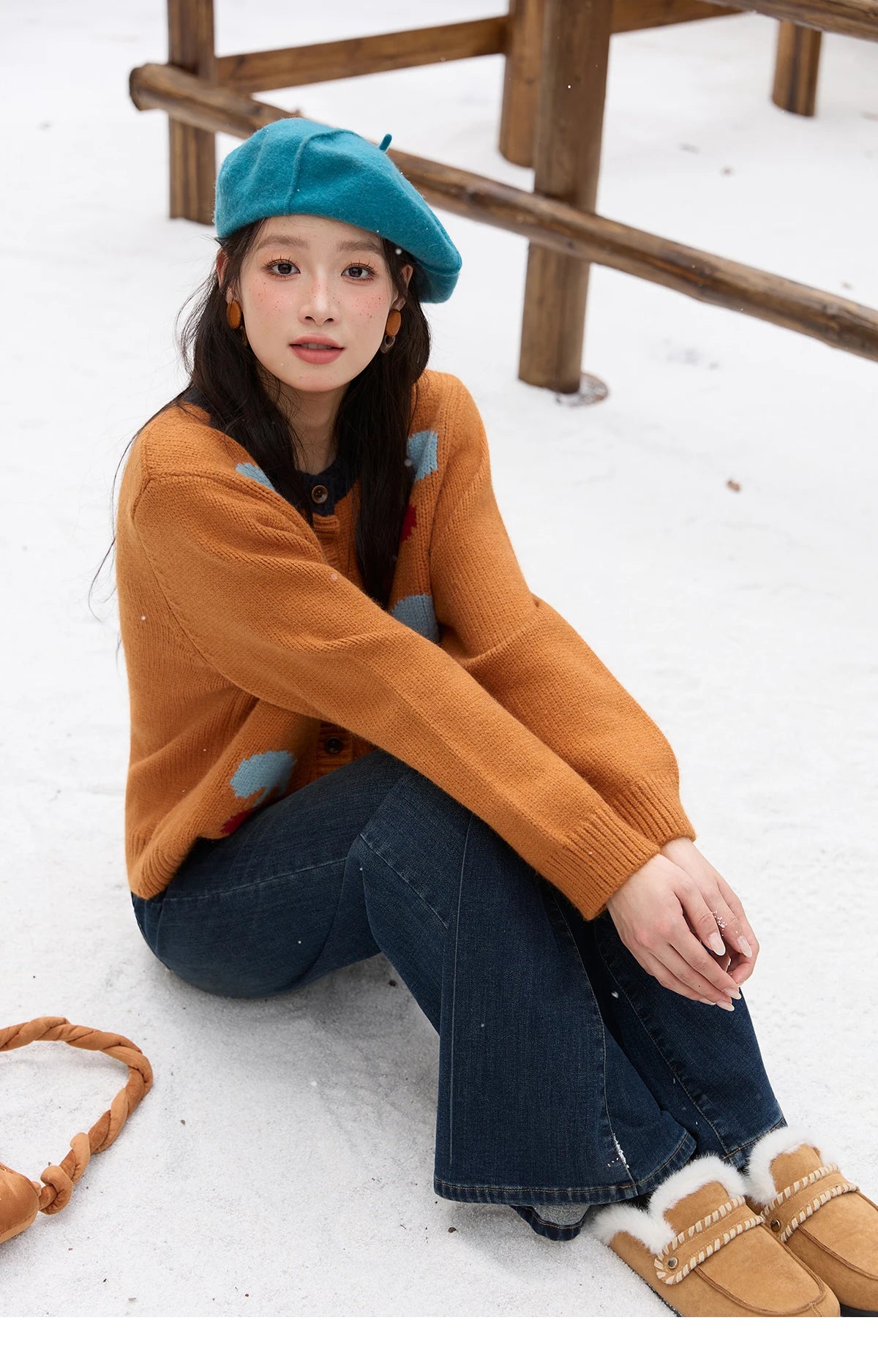 MISHOW Cherry Jacquard Knitted Cardigan for Women 2025 Winter Retro Sweet Round Neck Long Sleeves Sweater Commute Top MXE88Z2689