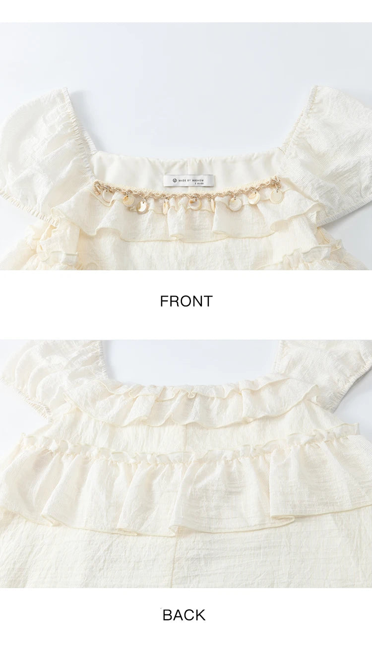 MISHOW Female Fashion Square Collar Loose Blouse 2025 Summer New Commute Puff Sleeve Tierred Top Women's Clothing MXE33X1763