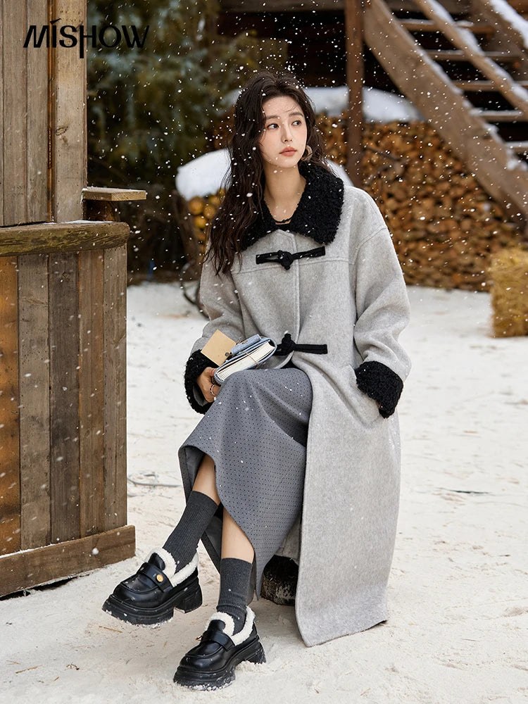 MISHOW High Waist Vintage Wave Point Split Skirts Straight Thickened Warm Zipper Design A-LINE Midi Skirts Versatile MXD58B0630