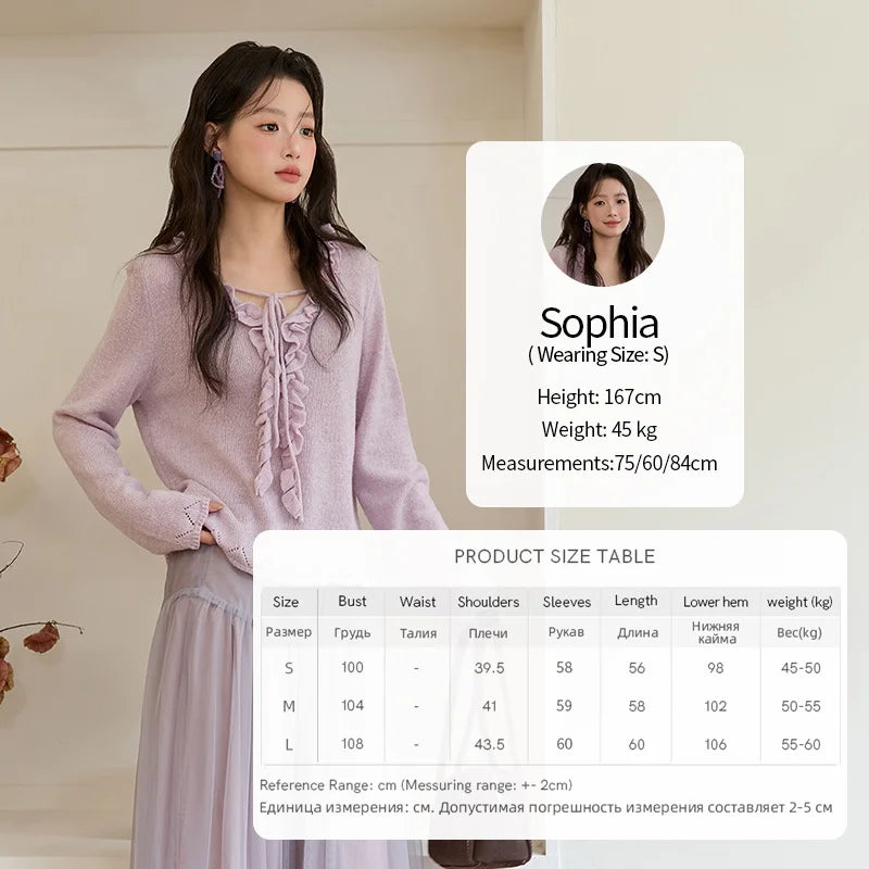 MISHOW Women Long Sleeve Tees 2025 Autumn New V-neck Wood Ear Hollow Out Knitted Sweater Women's Beige Wool Top MXE51Z2595