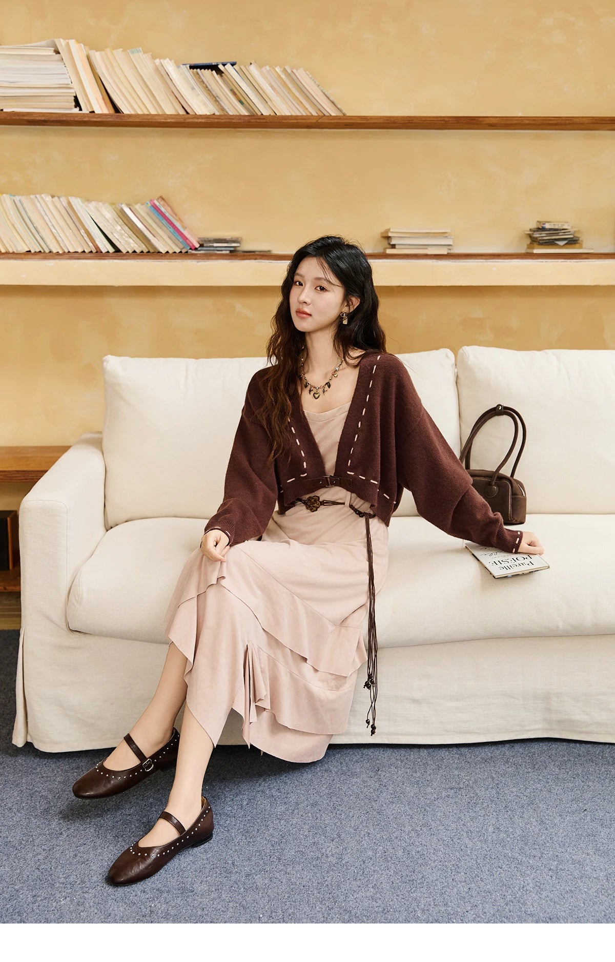 MISHOW Knitted cardigan camisole Dress Two-piece Set Autumn Frosted Velvet Retro Top Contrasting Design Dress Sets MXE47T1382