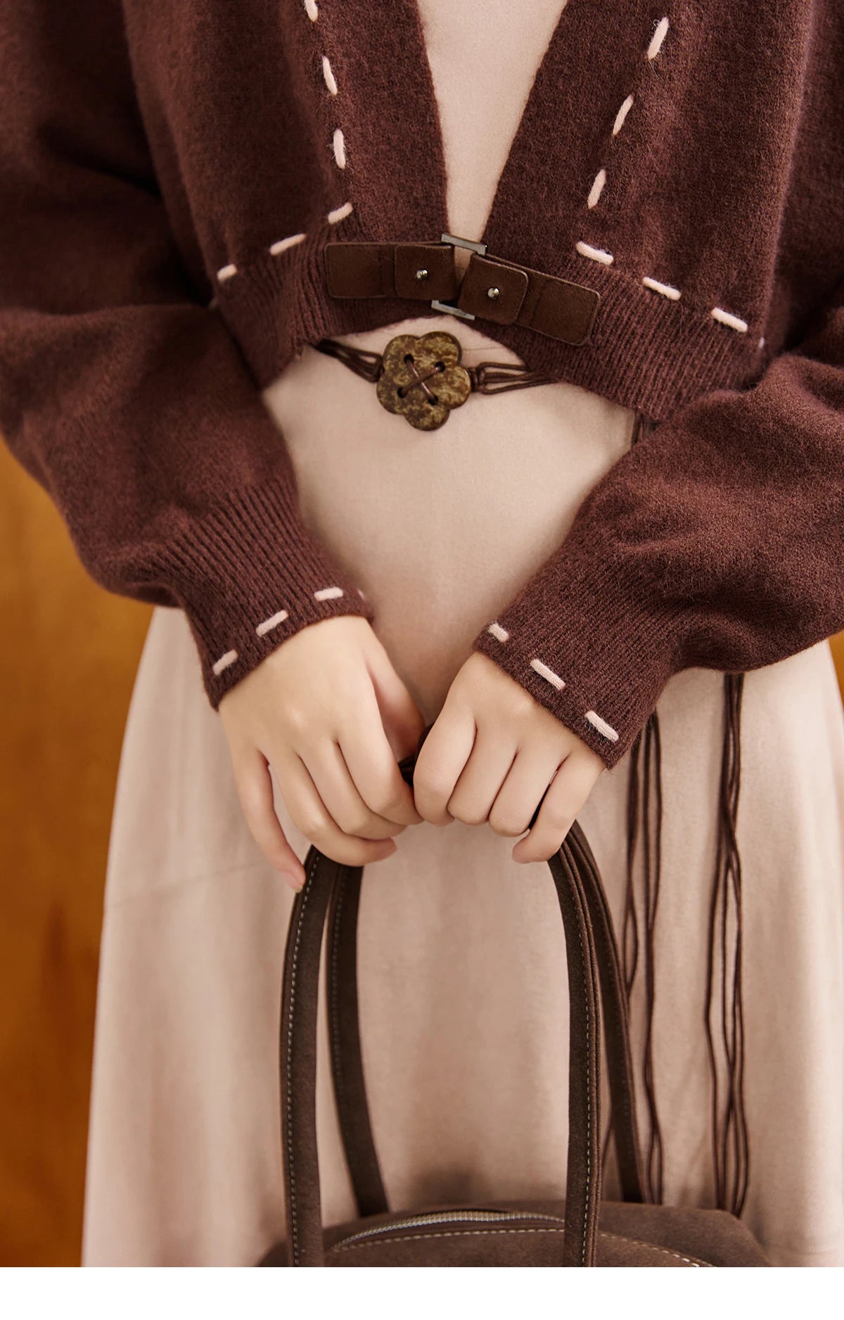 MISHOW Knitted cardigan camisole Dress Two-piece Set Autumn Frosted Velvet Retro Top Contrasting Design Dress Sets MXE47T1382