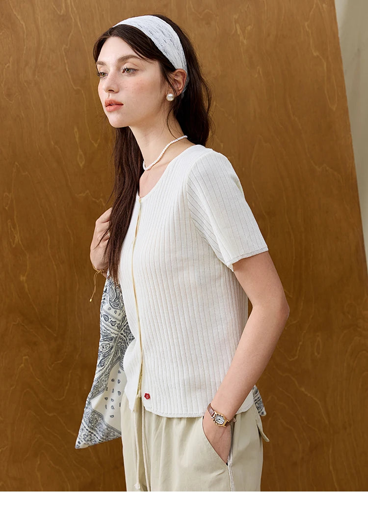 MISHOW Casual Summer Cardigan Women 2025 Short Sleeve Round Neck Solid Thin Knitted Pullovers Female Slimming Tops MXE34Z1268