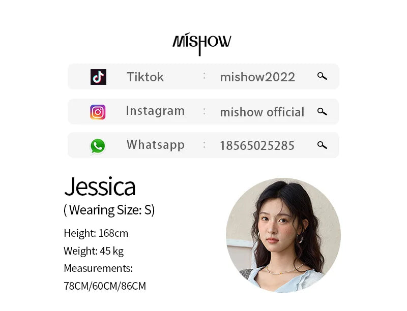 MISHOW Grey Blue Fake Two Piece Contrasting T-shirt for Women Summer 2025 Lapel Wavy Edge Slim Tees Cotton Blend Top MXE35T0567