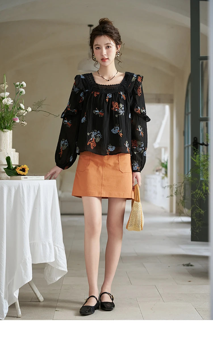 MISHOW Orange Skirt for Women Spring 2024 High Waist Slim A-line Inner Lining Design Symmetric Pocket Short Skirts MXD13B0264