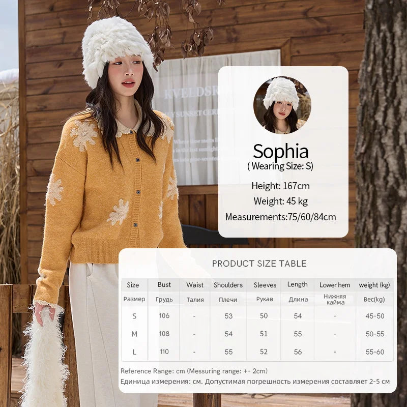 MISHOW Yellow Retro Jacquard Cardigan Women 2025 Autumn Winter Lazy Style Turn-down Collar Loose Sweater Office Lady MXE88Z2691