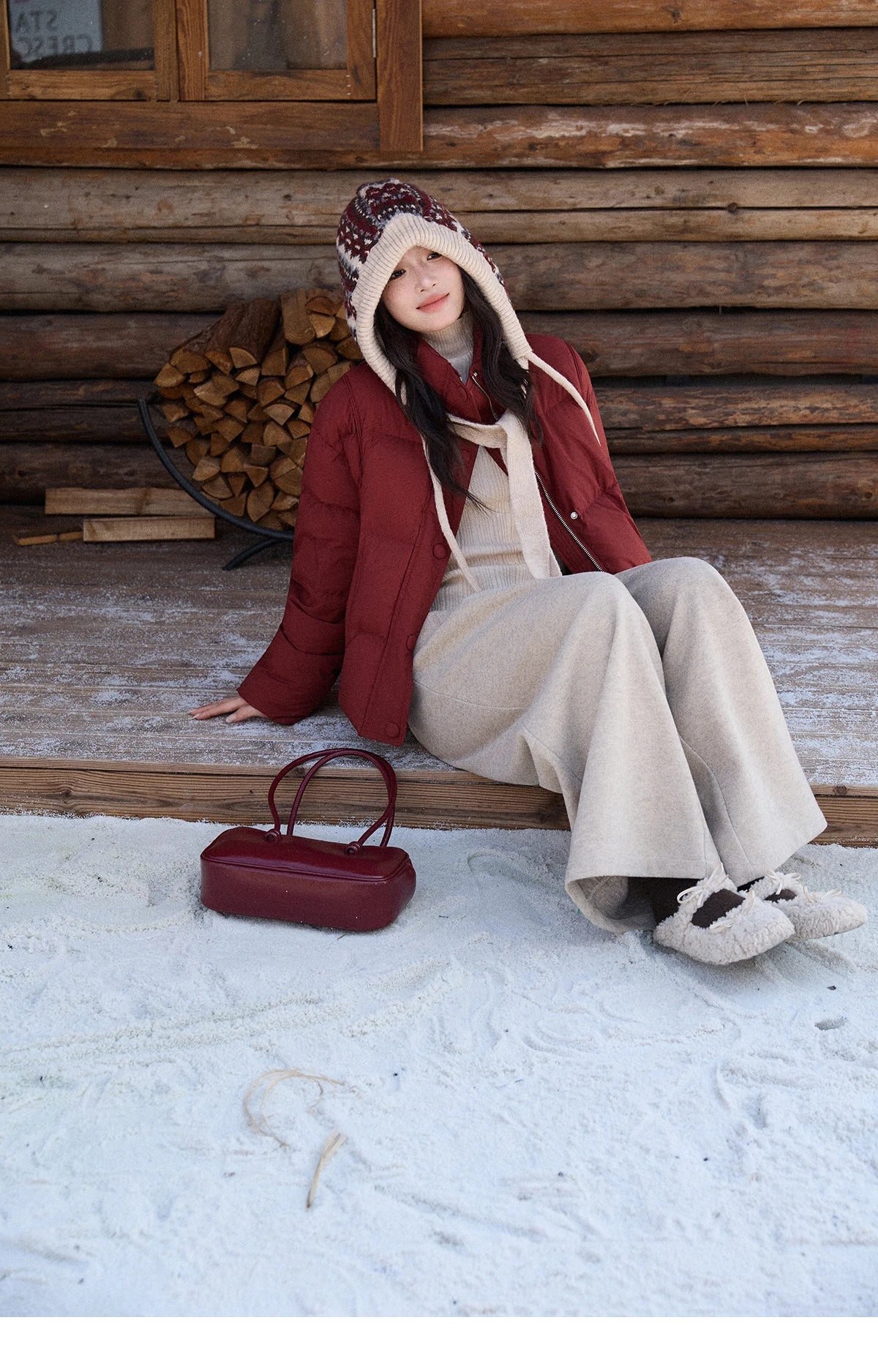 MISHOW Christmas Down Jacket with Jacquard Hat Winter 2025 90% White Duck Down Warm Coats Stand Neck Solid Down Coat MXE90Y0086