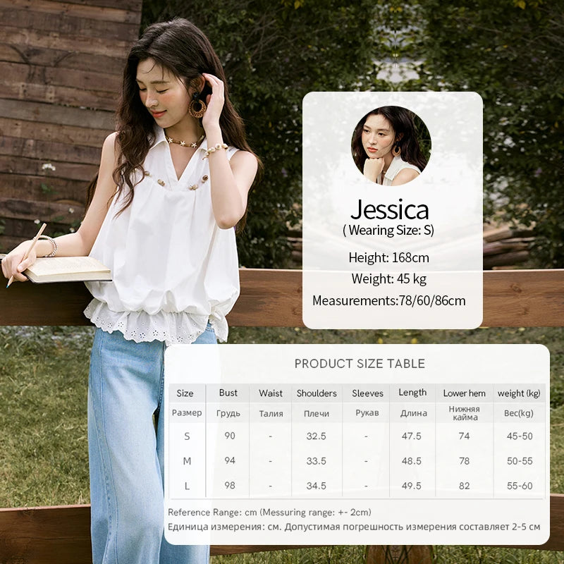 MISHOW Office Lady New Blouse Women Summer New Sleeveless Turn-down Collar Hollow Lace Shirts Female Slimming Fashion MXE31X1760