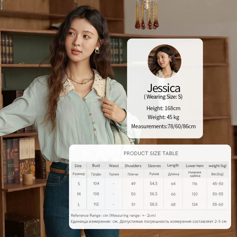 MISHOW Women's Linen Shirt 2025 Autumn Contrast Apricot Lapel Shirts Long Sleeve Curved Placket Tops Office Lady MXE43C2387