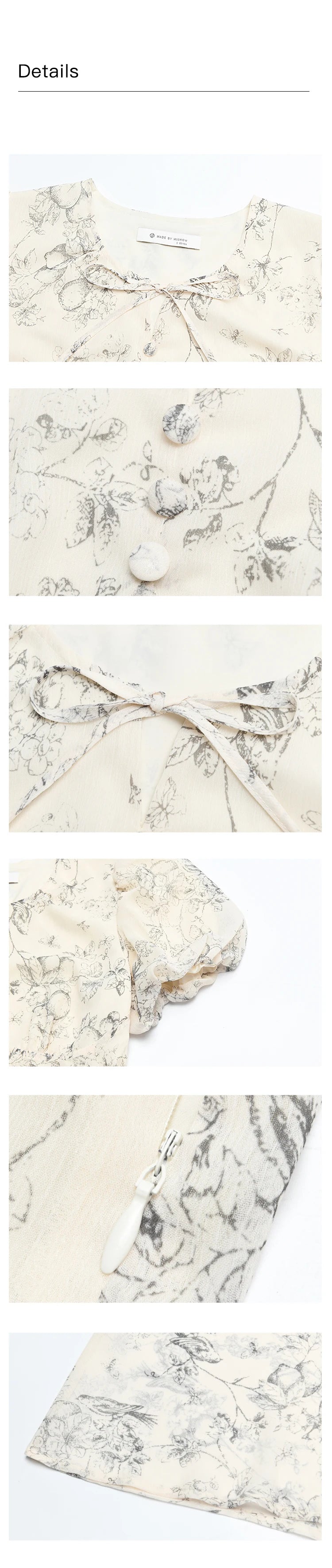 MISHOW Women's Print Chiffon Dresses 2025 Summer New Floral Short Sleeve Mid-length A-line Lace-up French Lady Dress MXD27L1841