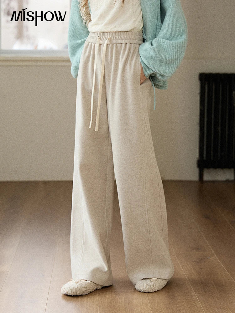 MISHOW Wide-leg Pants for Women 2025 Autumn Winter High Waist Straight Lace-up Loose Pants Retro Casual Slim Pants MXE89K1100