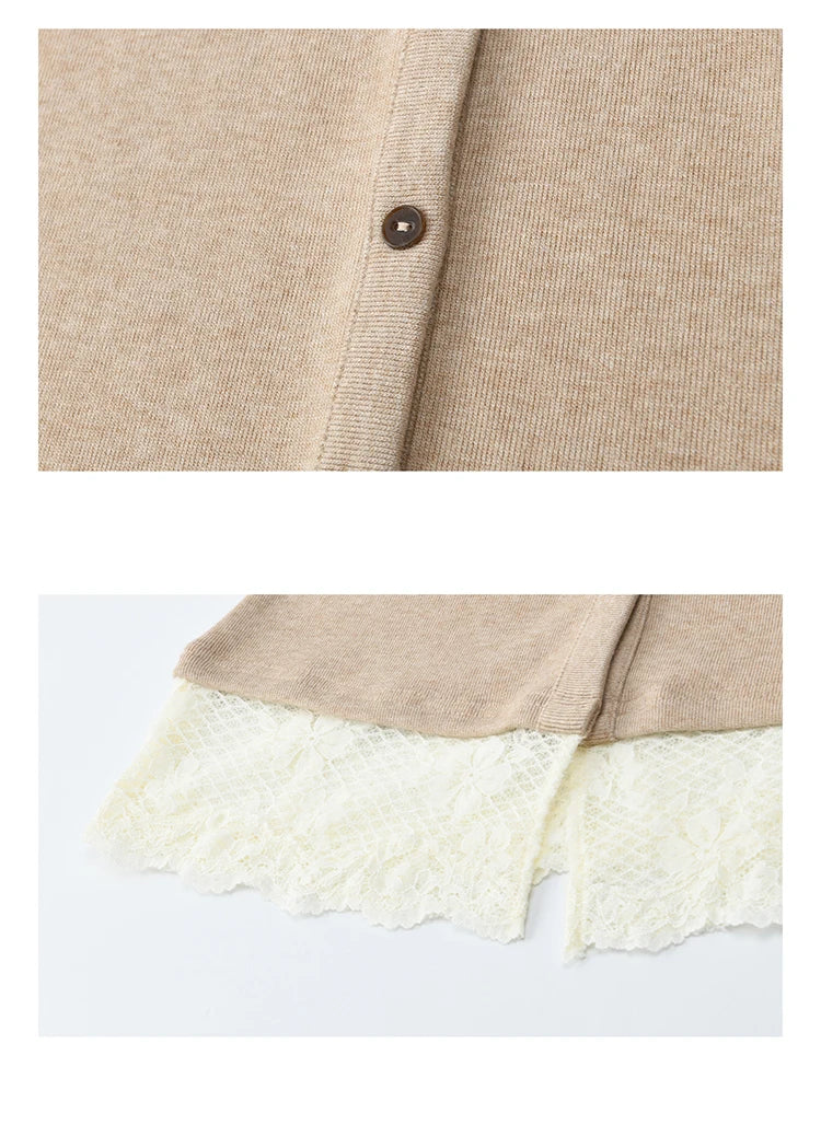 MISHOW Long Sleeve Tops for Woman 2025 Autumn Winter Sweet Gentle V-neck Top with Lace Trim Commute Slim Knit Top MXE86Z2673