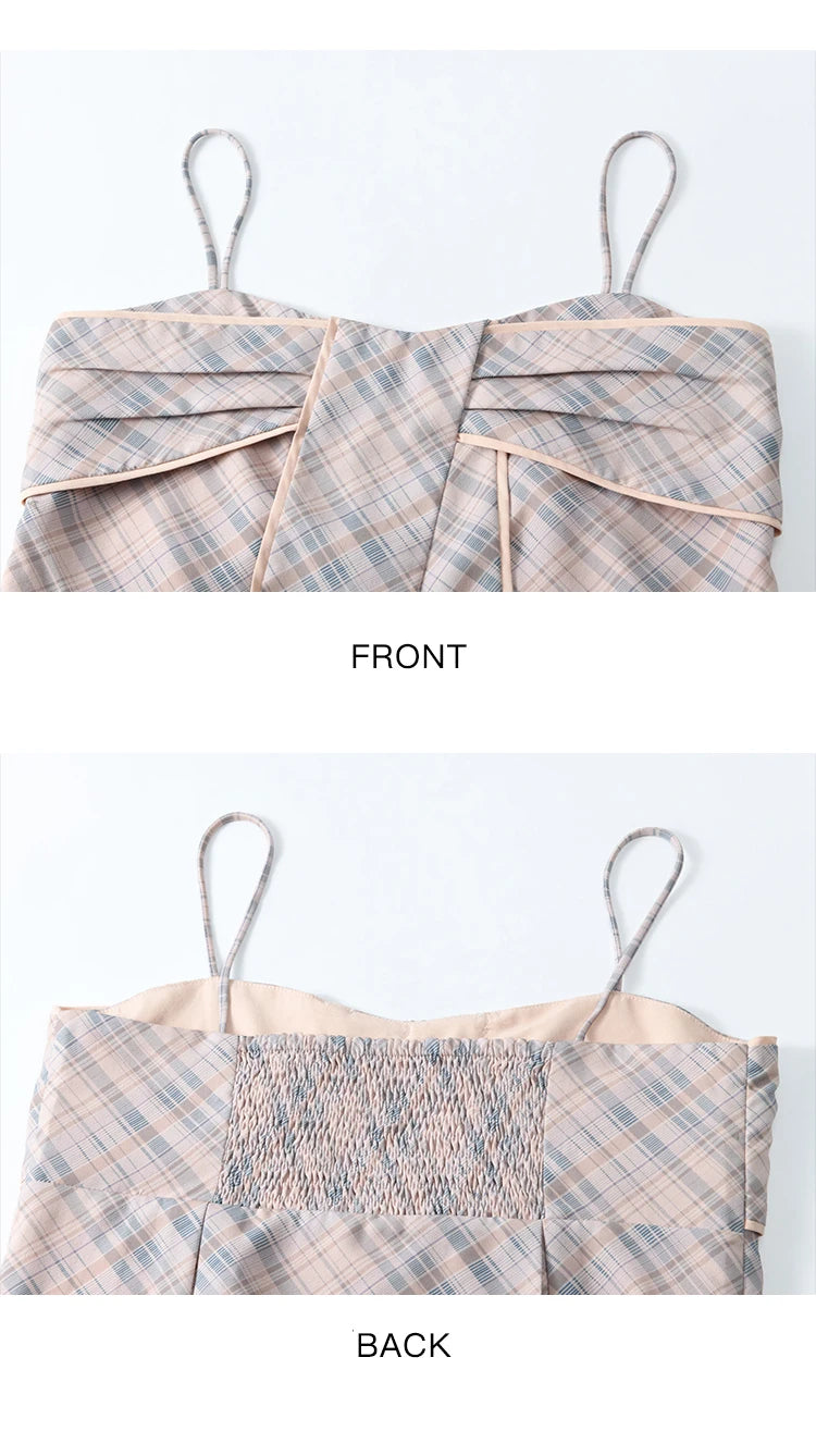 MISHOW Women's Plaid Camisole 2025 Spring Contrasting Retro Bowknot V-neck Waist Slim Top Back Elasticity Sweet Tanks MXE11D0046