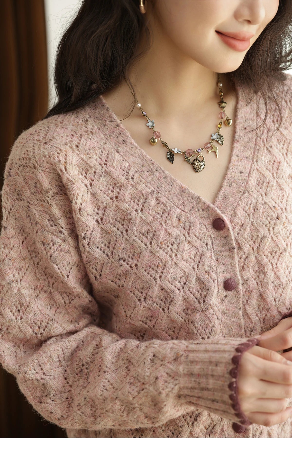 MISHOW Colorful Dot Wool Knitted Cardigan 2025 Autumn Hem Cuffs Shell Embroidery Tops Hollow Argyle Pattern Sweater MXE44Z1364