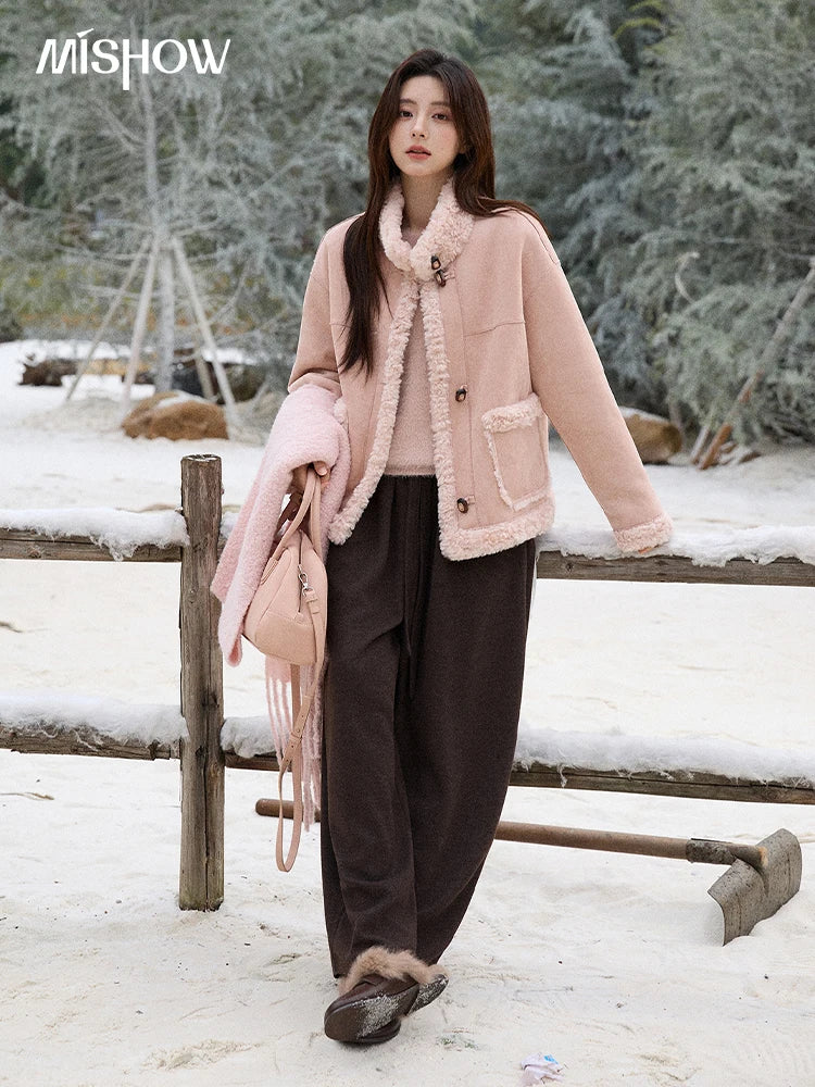 MISHOW Winter Jacket Women 2025 Elegant Luxury Suede Composite Fur Stand-up Collar Short Jacket Windproof Warm Coat MXE87W0941