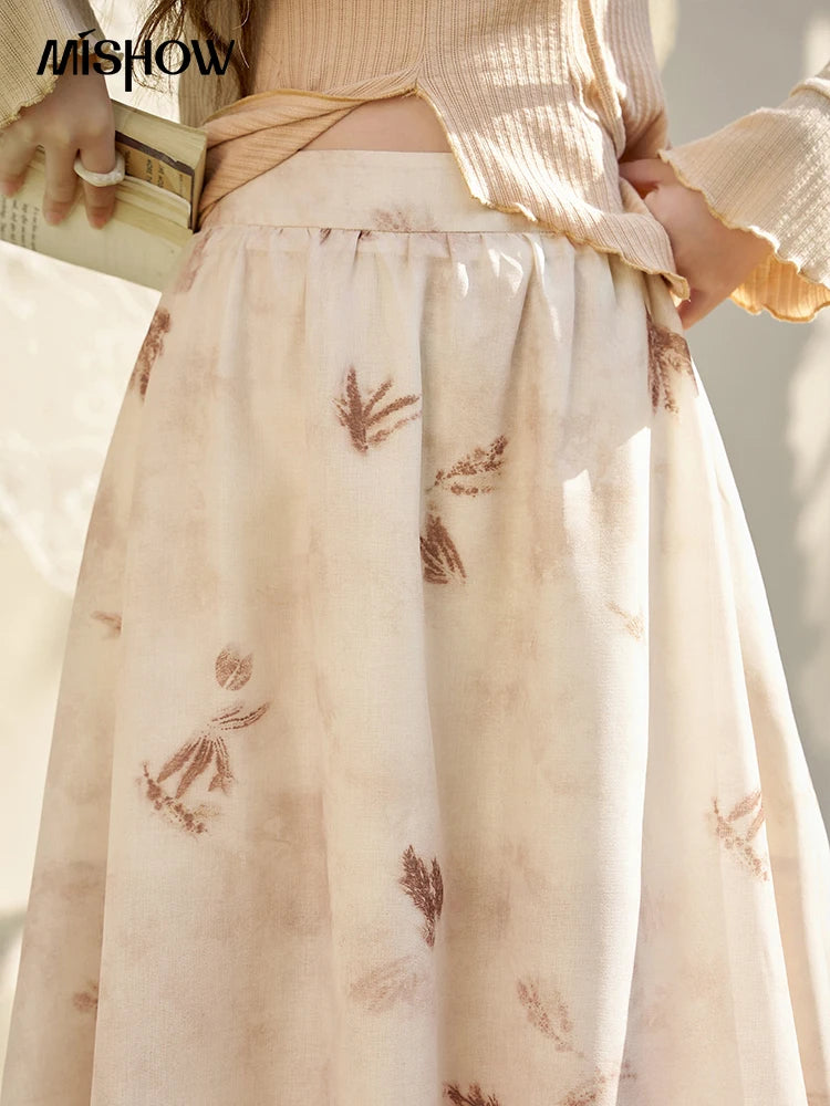 MISHOW Long Flowy Skirt for Women 2024 Spring Irregular High Waist A-Line Print Beach Zipper Skirts Woman Clothing MXD11B0215