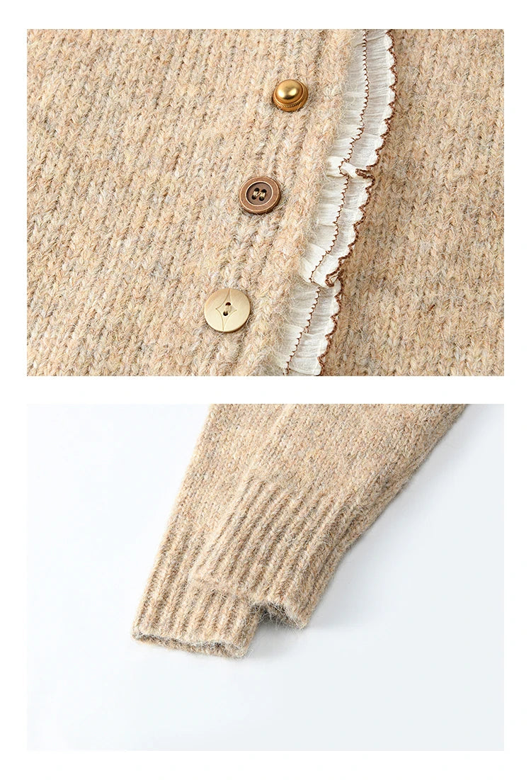 MISHOW Spliced Lace Knitted Cardigan O-Neck Sweaters Women Button Design Temperament Long Sleeved Tops Office Lady MXD58Z0998