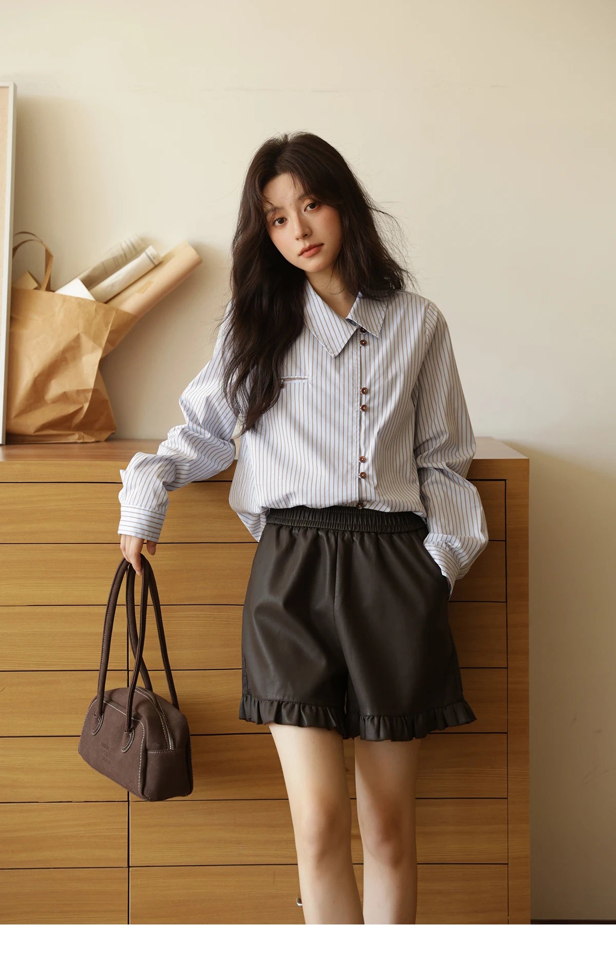 MISHOW Women's Striped Asymmetric Shirt 2025 Autumn New Arrival Vintage Loose Long Sleeve Tops Commuter Woman Clothes MXE42C2375