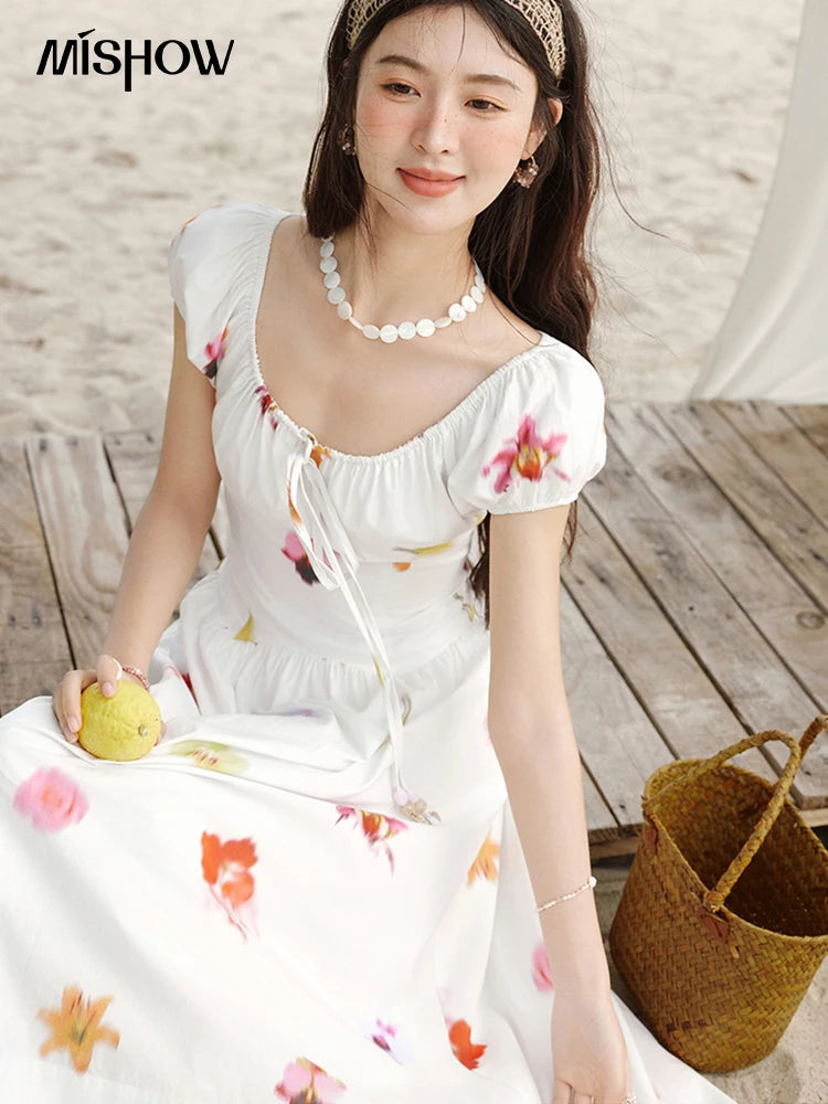 MISHOW Korean Cotton Print Drawstring Dress MXE32L2212