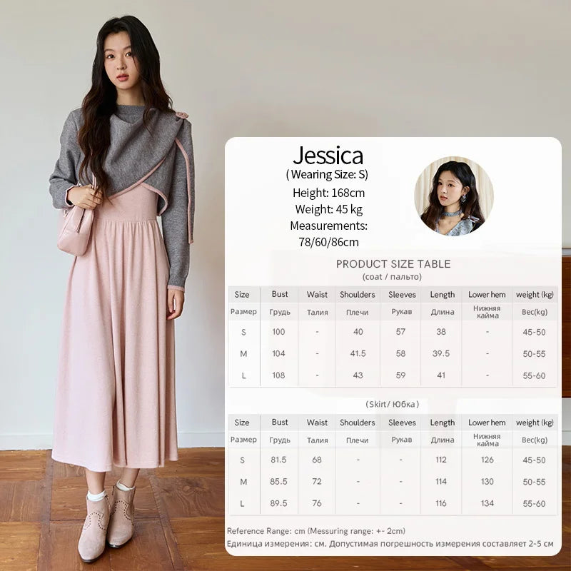 MISHOW Women's Knitted Suit 2025 Autumn Sweet Style Irregular Round Neck Top Pink Suspender Dress Slim Two-piece SuitMXE49T1397