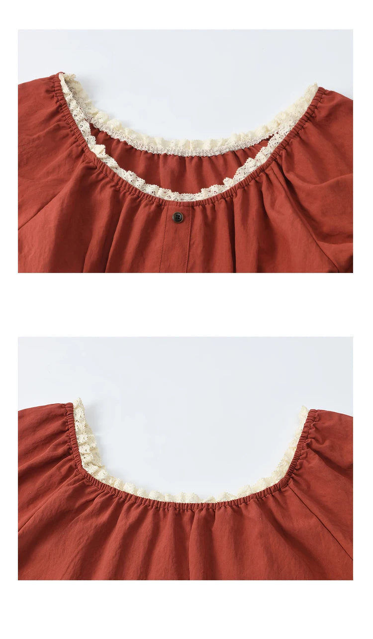 MISHOW French Summer Dress Women New 2025 Puff Short Sleeve Lace Neck Slimming Long Dresses Female Fashion Elegant MXE35L2297