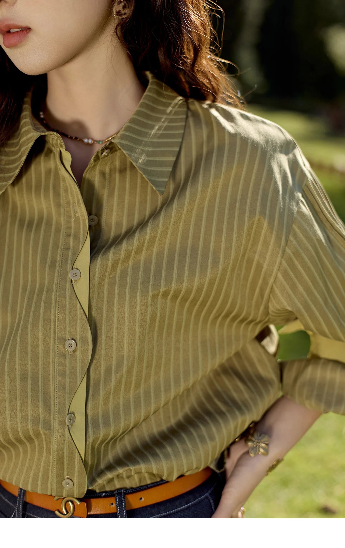 MISHOW Striped Casual Shirt for Women 2024 Autumn Retro Lapel Long Sleeve Top Contrasting Cuffs Shirts Office Lady MXD42C0301