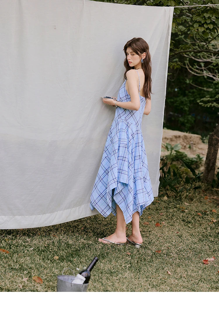 MISHOW Holiday Women's Summer Camisole Dresses 2025 Sleeveless Blue Palid Slim A-line Dress Female New Fashion Thin MXE33L2260