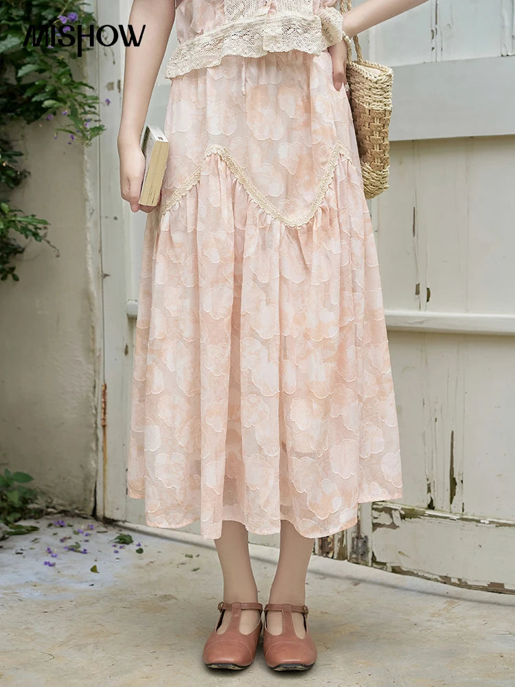 MISHOW French Embroidered Lace Blouses Skirt Matching Separately 2024 Summer Bubble Sleeve Top Elastic Waist Skirts MXD23X1428