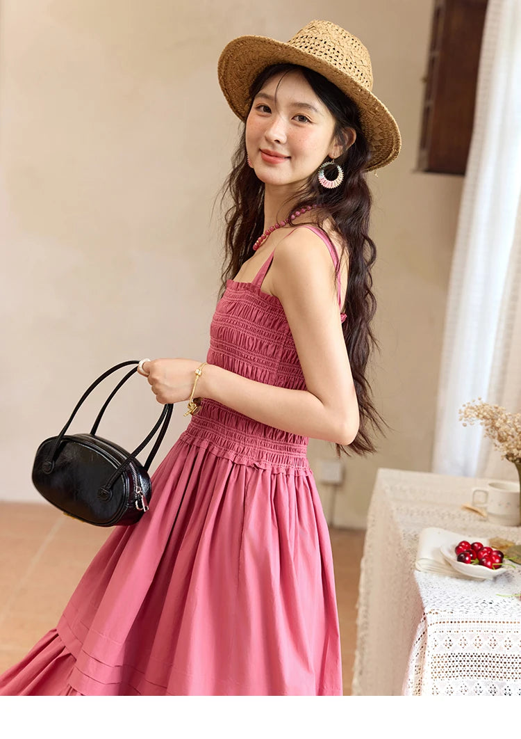 MISHOW Sling Square Collar Dress for Women 2025 Summer High Waist Pocket Fashion A-line Long Dress Ladies Clothing MXE36L2319