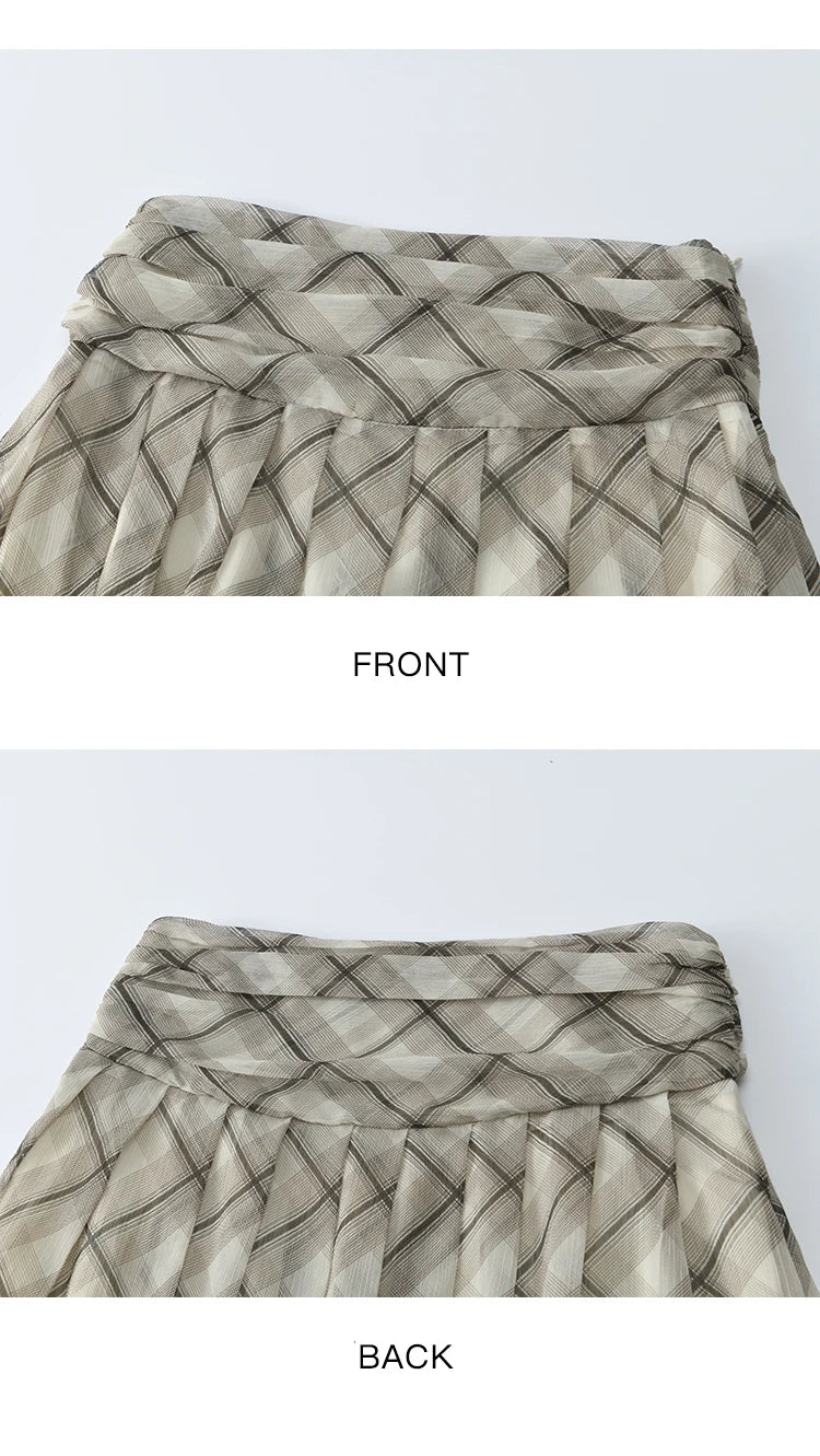 MISHOW Apricot Green Retro Plaid Skirt for Women Summer 2025 Pleated Chiffon High Waist Elegant Slim A-line Skirts MXE35B0747