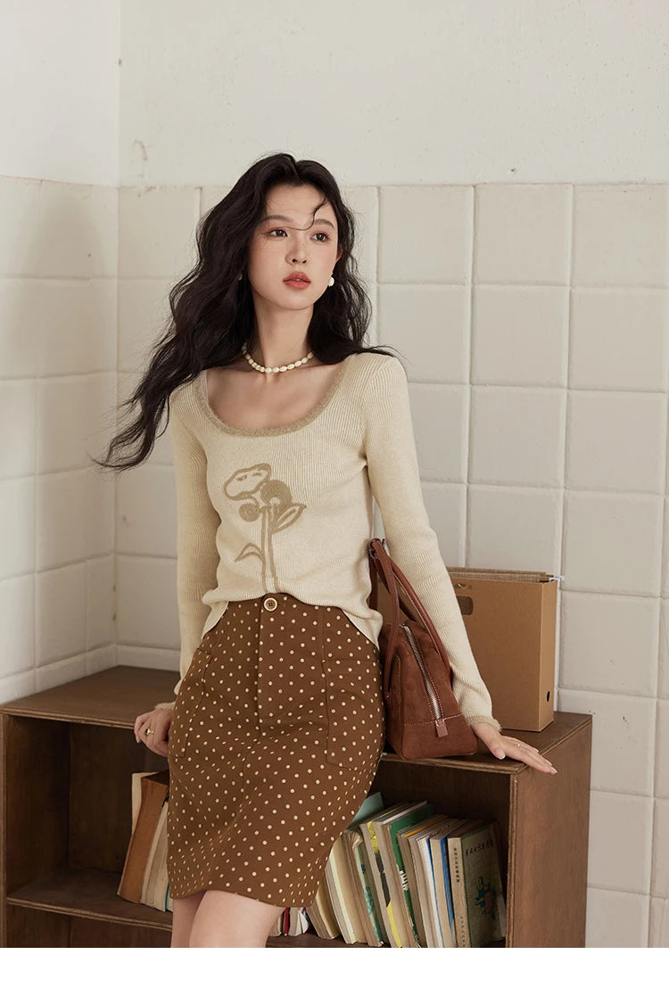 MISHOW French Polka Dot Skirt Women 2024 Winter American Retro High Waist A-line Skirt Symmetrical Side Pockets Skirt MXD34B0576