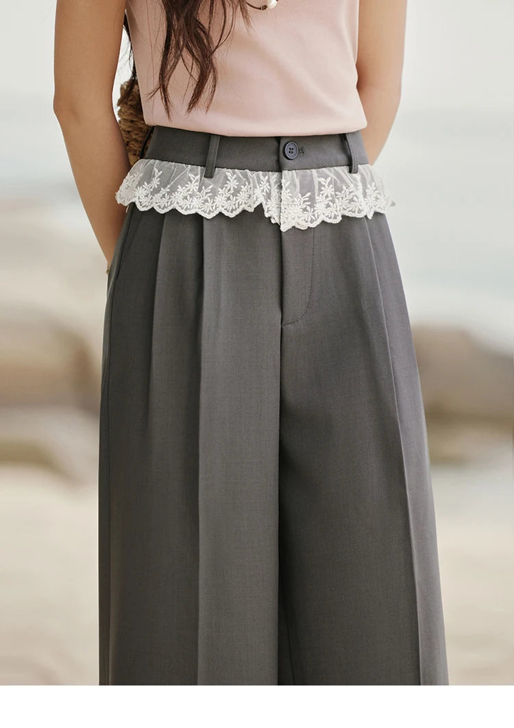 MISHOW Gray Suitable Pant Women 2025 Summer High Waist Retro Long Wide Leg Pants Woman Fashion Office Lady Trousers MXE32K0921