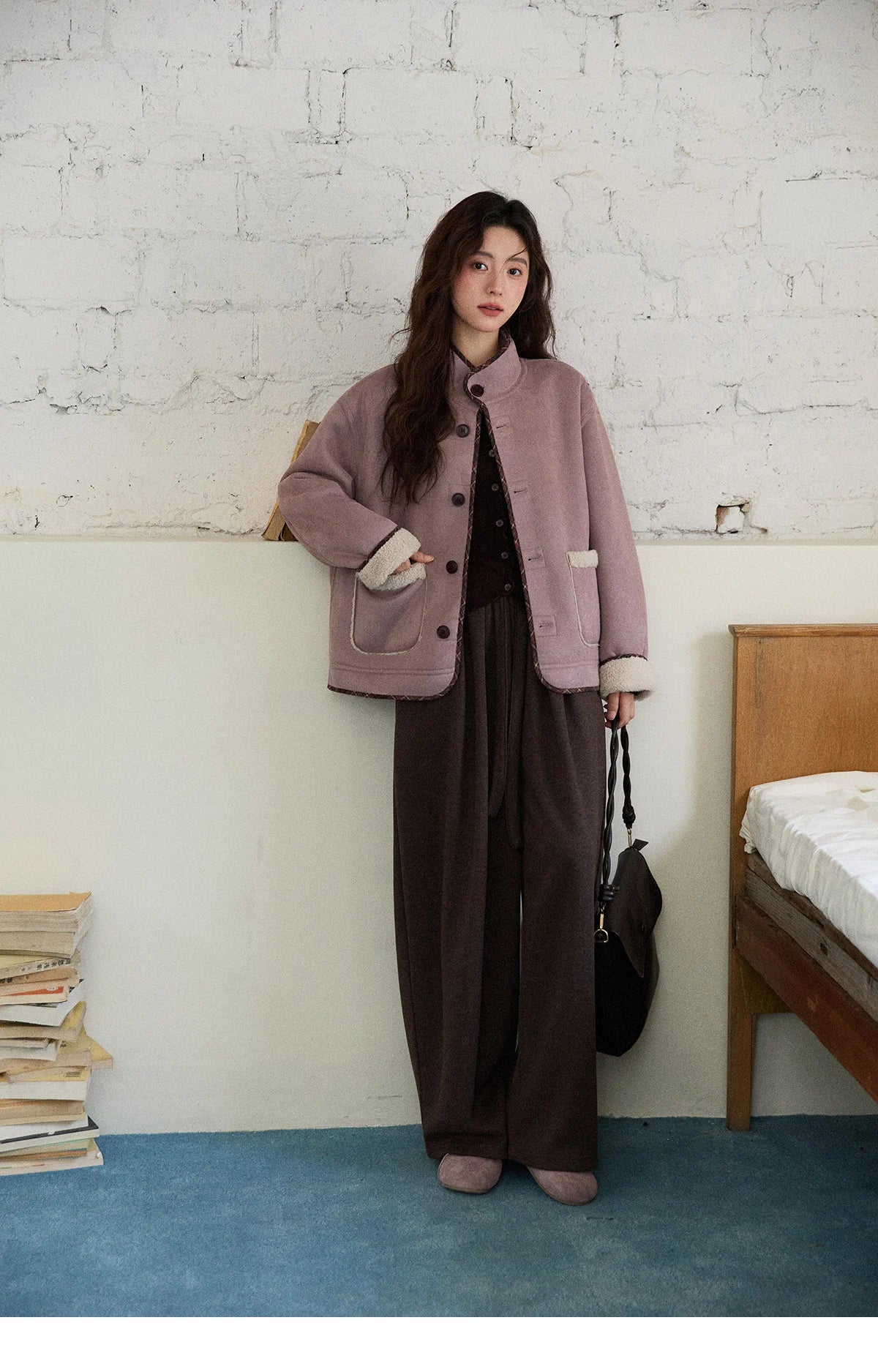 MISHOW Women Purple Coats 2025 Winter Luxury Turn-down Collar Double-sided Jacket Pocket Decoration Windproof Jacket MXE87W0940